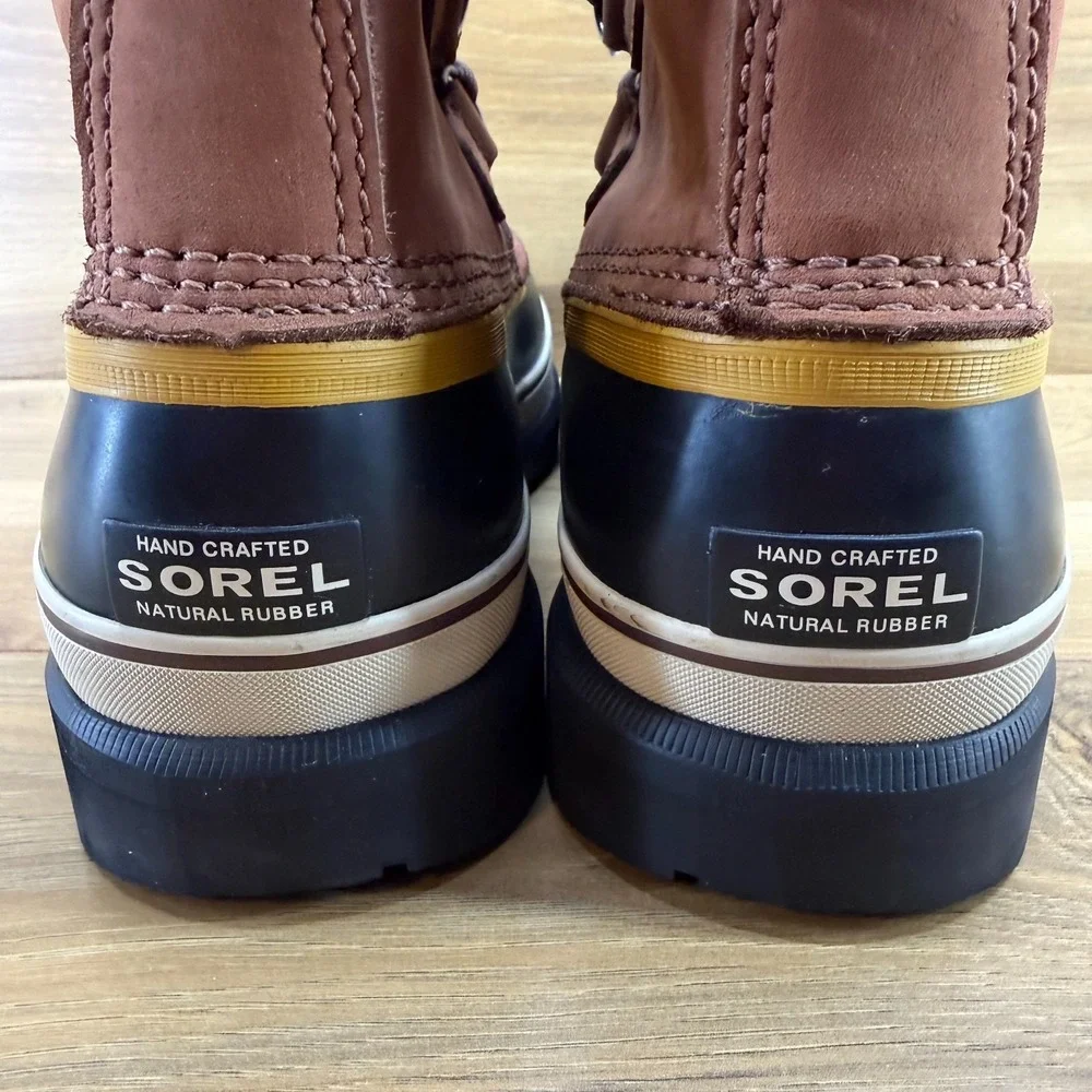 Sorel Caribou Snow Boots Womens 7.5 Rust Brown Nubuck Sherpa Apres Ski Lug Sole